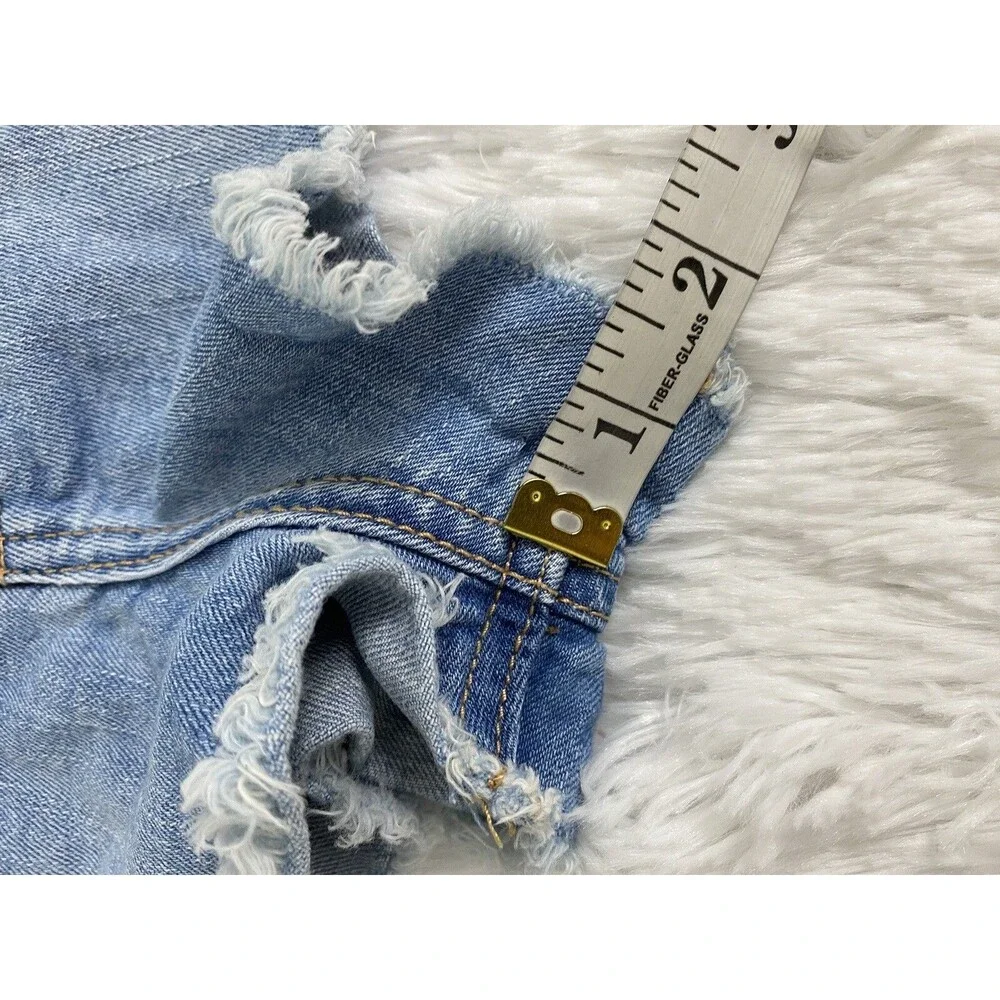Hollister Blue Denim Vintage Shorts Size 28 Womens High Rise Cut Off Color Block